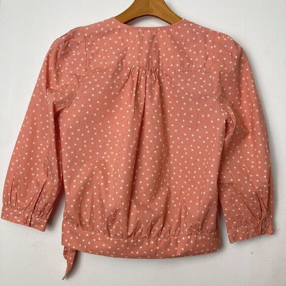 Madewell Star Scatter Wrap Top Peach Blush 100% Cotton 3/4 Sleeve‎ Tie Waist XS - Picture 4 of 10